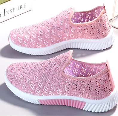 Plain Mesh Fabric All Season Casual Flyknit Sneakers, Pink, Flats