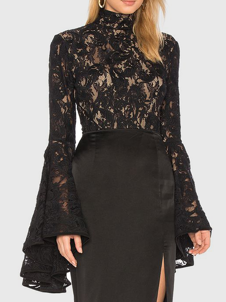 Regular Fit Lace Stand Collar Long Sleeve Elegant Shirt, Black, Blouses and Shirts
Regular Fit Lace Stand Collar Long Sleeve Elegant Shirt, Black, Blouses and Shirts