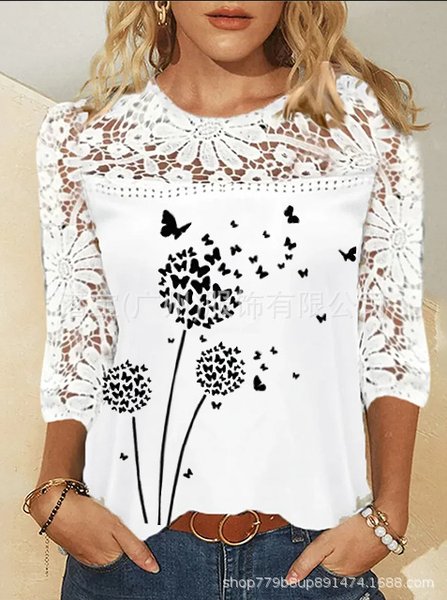 Crew Neck Long Sleeve Floral Lace Regular Loose Shirt For Women, Black-white, Blouses
Crew Neck Long Sleeve Floral Lace Regular Loose Shirt For Women, Black-white, Blouses