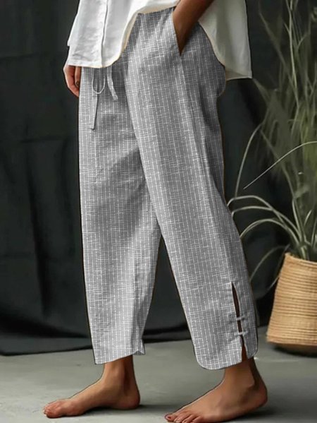 

Women Striped Casual Drawstring Waist Pockets Comfy Lounge Workout Plain Pants, Gray, Pants