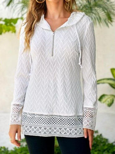 Loose Casual Hoodie Plain Sweatshirt, White, Sweatshirts & Hoodies