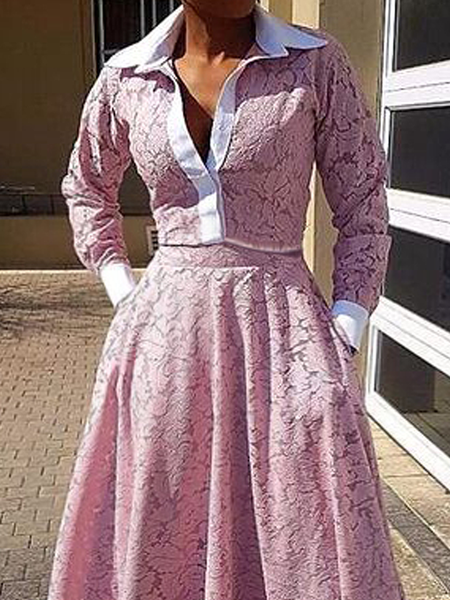 Regular Fit Elegant Shirt Collar Long Sleeve Blouse, Pink, Blouses and Shirts