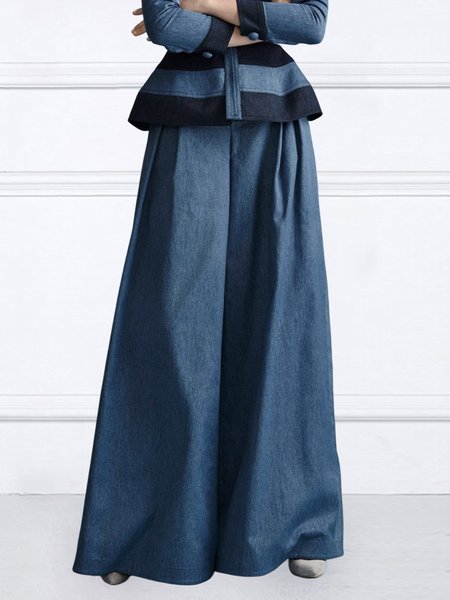 Wide leg Urban Loose Denim Plain Jeans, Blue, Jeans