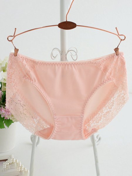 Casual Cotton Lace Briefs, Pink, Briefs