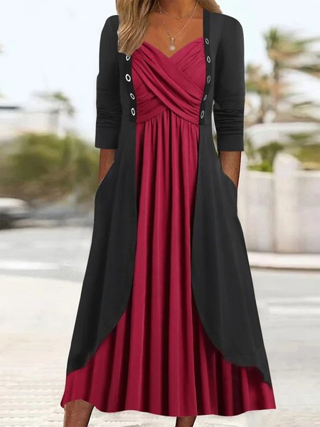 Plain Elegant Two-Piece Set, Red, Suit Set