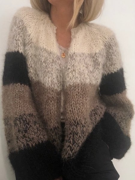 Regular Fit Casual Others Striped Cardigan, Brown, Sweaters