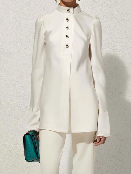 Regular Fit Stand Collar Long Sleeve Urban Plain Blouse, Off white, Blouses and Shirts
Regular Fit Stand Collar Long Sleeve Urban Plain Blouse, Off white, Blouses and Shirts