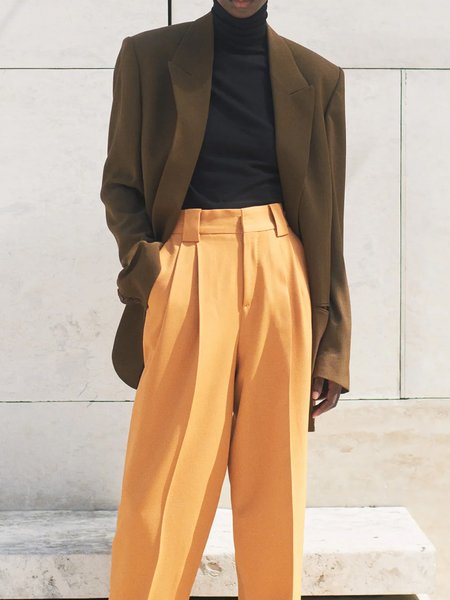 Plain Lapel Collar Urban Loose Blazer, Deep brown, Blazers