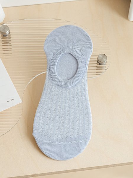 

1pair Casual Breathable Hollow Out Plain Ankle Socks, Lake blue, Socks