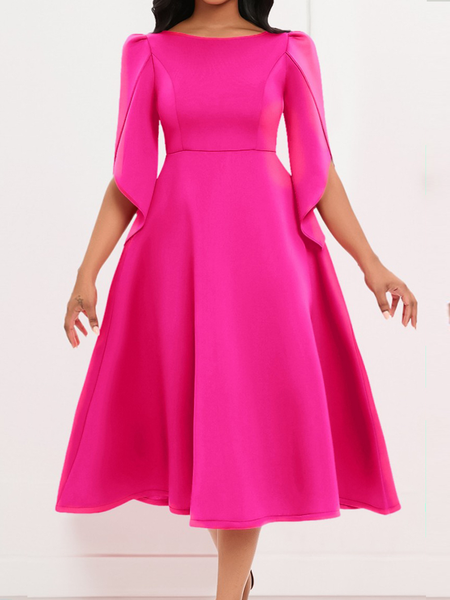 Regular Fit Plain Boat Neck Three Quarter Sleeve Elegant Midi Dress, Rose red, Midi Dresses
Regular Fit Plain Boat Neck Three Quarter Sleeve Elegant Midi Dress, Rose red, Midi Dresses