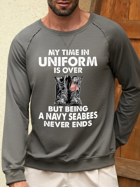

Men’s My Time In Uniform Is Over But Being A Navy Seabees Never Ends Casual Crew Neck Sweatshirt, Gray, Hoodies&Sweatshirts