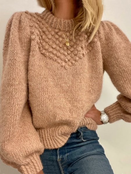 Casual Regular Fit Wool/Knitting Plain Sweater, Khaki, Sweaters