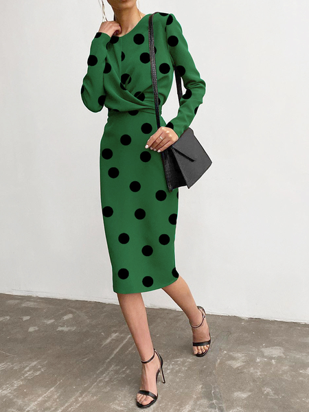 Regular Fit Polka Dots Crew Neck Long Sleeve Elegant Midi Dress, Green, Midi Dresses
Regular Fit Polka Dots Crew Neck Long Sleeve Elegant Midi Dress, Green, Midi Dresses