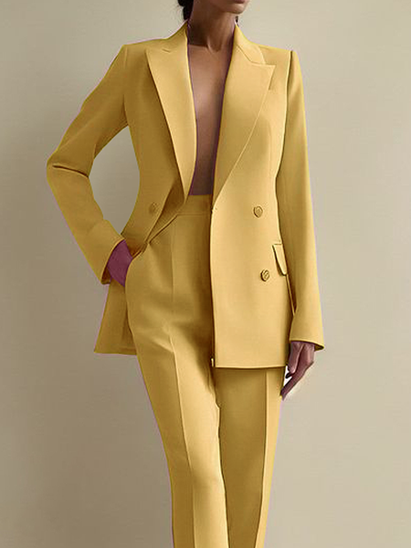 Loose Urban Lapel Collar Long Sleeve Loose Blazer, Yellow, Blazers
