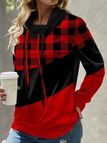 Turtleneck Color Block Casual Sweatshirt, Red, Sweatshirts & Hoodies