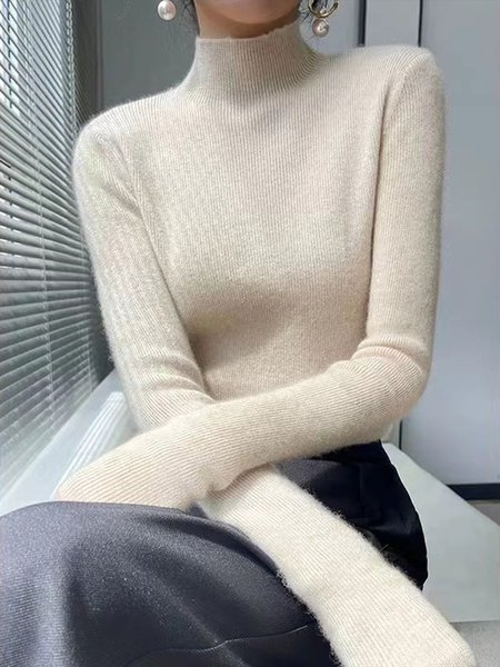 Regular Fit Urban Plain Stand Collar Sweater, Off white, Pullovers