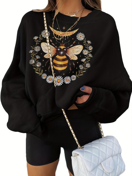Women's Casual Bee Floral Print Round Neck Long Sleeve Pullover Sweatshirt, Black, Sweatshirts & Hoodies
Women's Casual Bee Floral Print Round Neck Long Sleeve Pullover Sweatshirt, Black, Sweatshirts & Hoodies