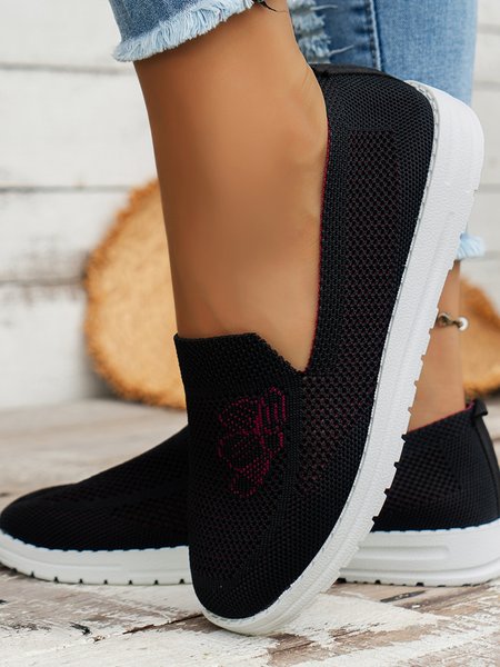 Casual Embroidery Breathable Hollow Out Non-Slip Sneakers, Black, Sneakers