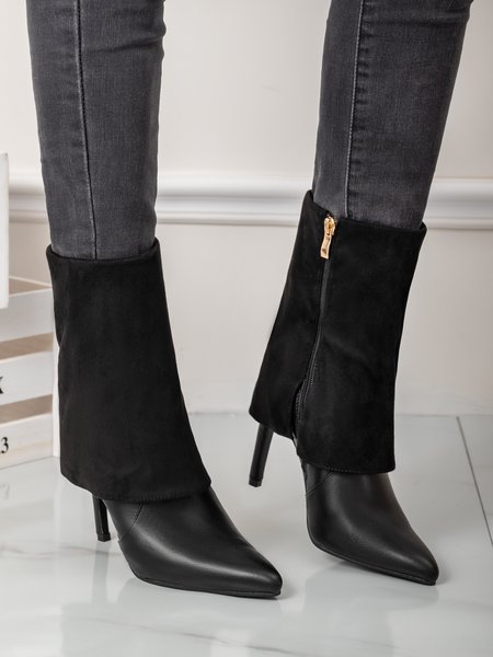Flip-Up Stiletto Heel Fashion Boots, Black, Boots