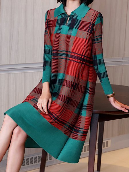 Loose Shirt Collar Plaid Urban Dress, Multicolor, Midi Dresses 
Loose Shirt Collar Plaid Urban Dress, Multicolor, Midi Dresses