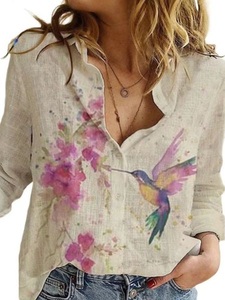 Shirt Collar Floral Bird Printing Boho Regular Fit Blouse, Pink, Shirts & Blouses
Shirt Collar Floral Bird Printing Boho Regular Fit Blouse, Pink, Shirts & Blouses
