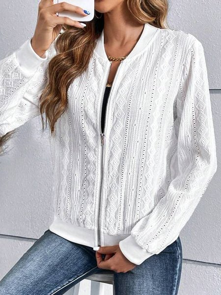 Others Plain Casual Jacket, White, Jackets