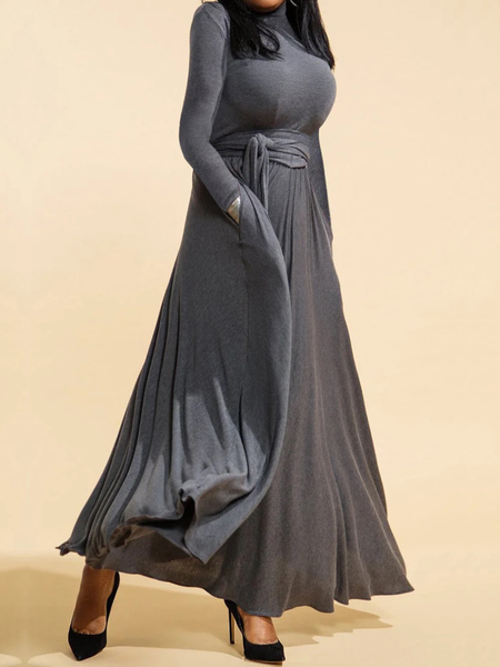 Regular Fit High Turtleneck Elasticity Long Sleeve Elegant Dress With Belt, Gray, Maxi Dresses
Regular Fit High Turtleneck Elasticity Long Sleeve Elegant Dress With Belt, Gray, Maxi Dresses