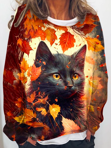Crew Neck Loose Halloween Casual Women's Leafy Cat Art Print Sweatshirt, Brown, Sweatshirts & Hoodies
Crew Neck Loose Halloween Casual Women's Leafy Cat Art Print Sweatshirt, Brown, Sweatshirts & Hoodies