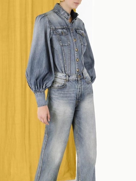 Loose Stand Collar Plain Urban Denim Long Sleeve Blouse, As picture, Blouses and Shirts
Loose Stand Collar Plain Urban Denim Long Sleeve Blouse, As picture, Blouses and Shirts