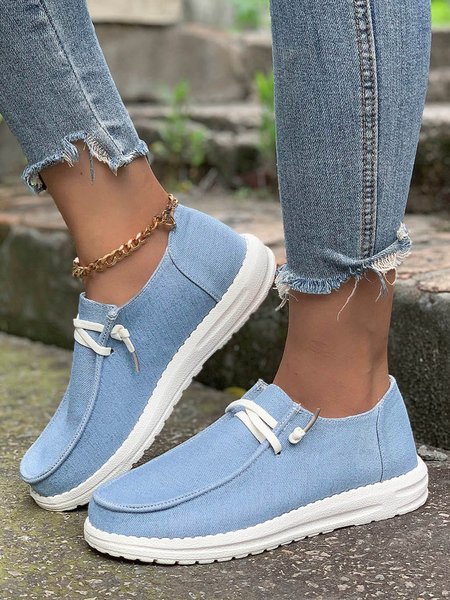 Light Blue Casual Simple Lace-up Lightweight Flat Shoes, Flats