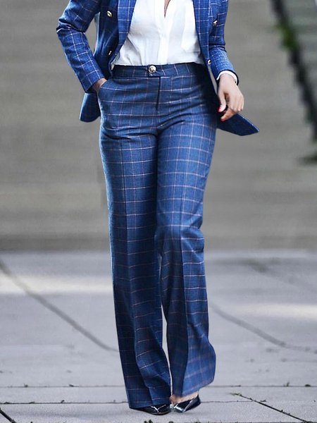 Plaid Urban Regular Fit Fashion Pants, Blue, Pants