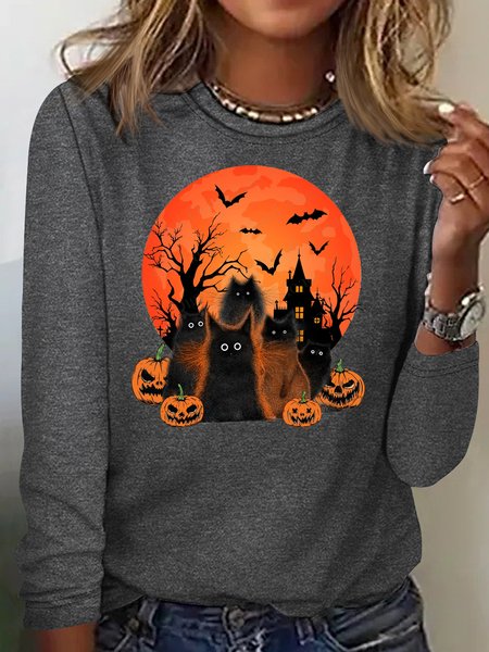 Women's Halloween Black Cats Pumpkin Crew Neck Casual Shirt, Gray, Long sleeves
Women's Halloween Black Cats Pumpkin Crew Neck Casual Shirt, Gray, Long sleeves