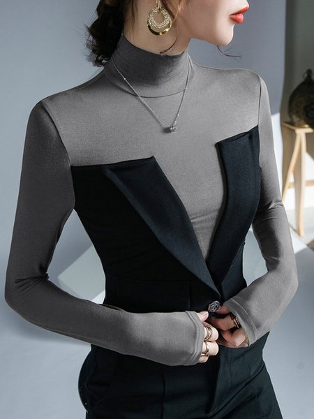 Color Block Half Turtleneck Regular Fit Elegant T-Shirt, Black-grey, Blouses and Shirts
Color Block Half Turtleneck Regular Fit Elegant T-Shirt, Black-grey, Blouses and Shirts