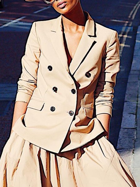 Plain Lapel Collar Urban Regular Fit Blazer, Khaki, Blazers