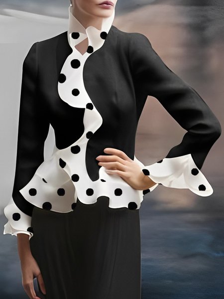 Lotus Leaf Collar Elegant Regular Fit Polka Dots Blouse, Black-white, Blouses and Shirts
Lotus Leaf Collar Elegant Regular Fit Polka Dots Blouse, Black-white, Blouses and Shirts