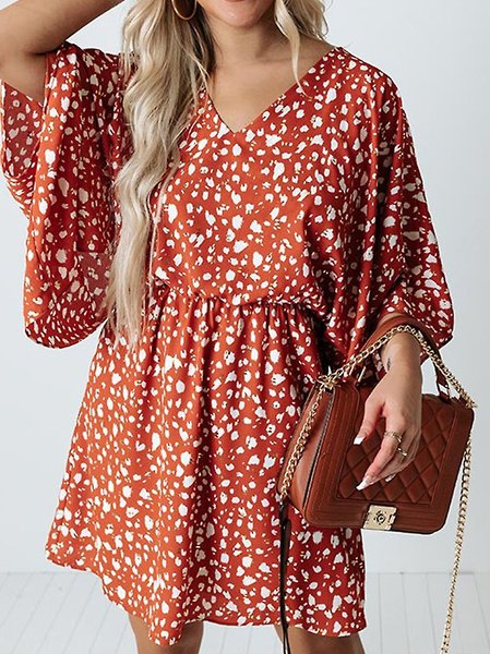 Women's Boho Floral Polka Dot Print Dress Vacation Clothing, Red, Dresses