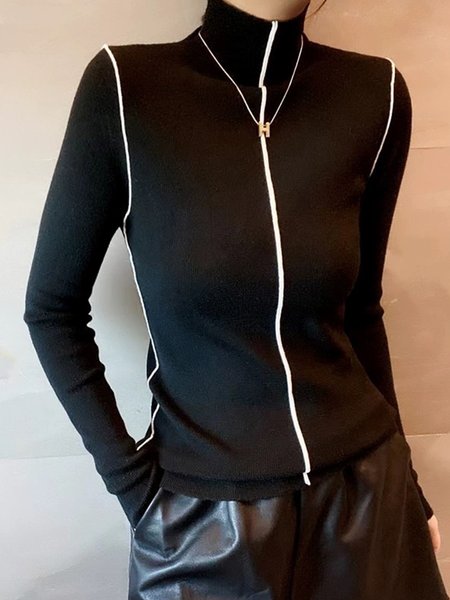 Regular Fit Urban Color Block Sweater, Black, Pullovers