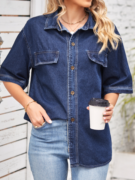 Regular Sleeve Shirt Collar Casual Denim Blouse, Deep blue, Shirts & Blouses
Regular Sleeve Shirt Collar Casual Denim Blouse, Deep blue, Shirts & Blouses