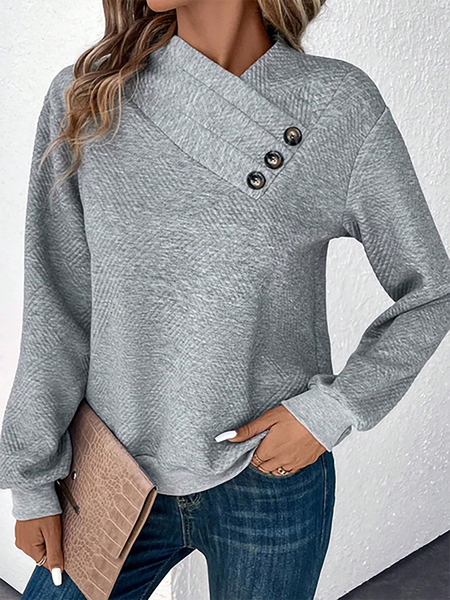 Plus Size Casual Loose Plain Hoodie, Gray, Hoodies & Sweatshirts