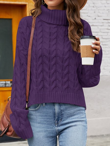 Casual Plain Crew Neck Sweater, Purple, Sweaters