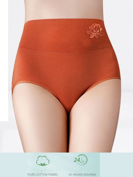 Women's Breathable Comfortable Floral Cotton Panties, Caramel, Briefs
