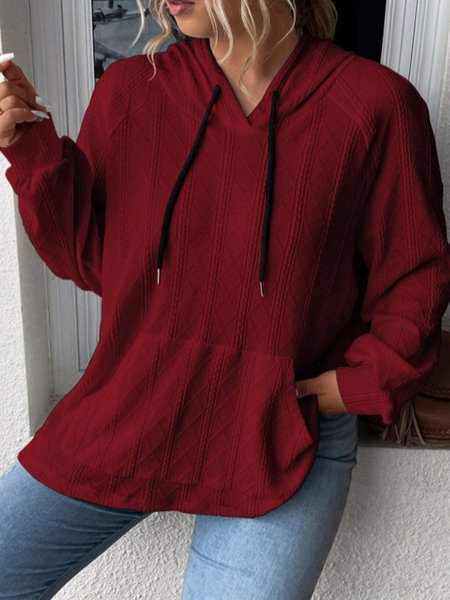 Plain Casual Loose Hoodie Hoodie, Red, Sweatshirts & Hoodies