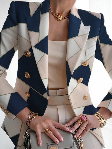 Regular Fit Lapel Collar Geometric Urban Blazer, As picture, Blazers