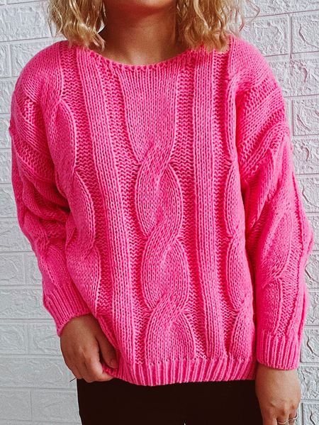 Plain Loose Yarn/Wool Yarn Casual Sweater, Pink, Sweaters