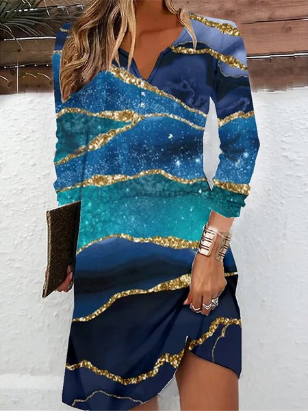 Ombre Casual Loose Dress With No, Blue, Dresses