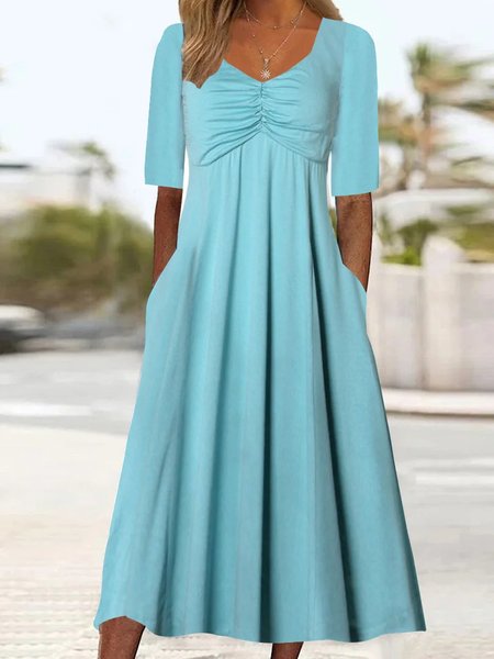 Plain Casual Knitted Loose Dress, Blue, Dresses