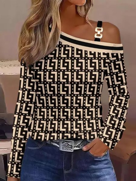 Metal Regular Fit Casual Geometric Shirt, Black, Shirts & Blouses