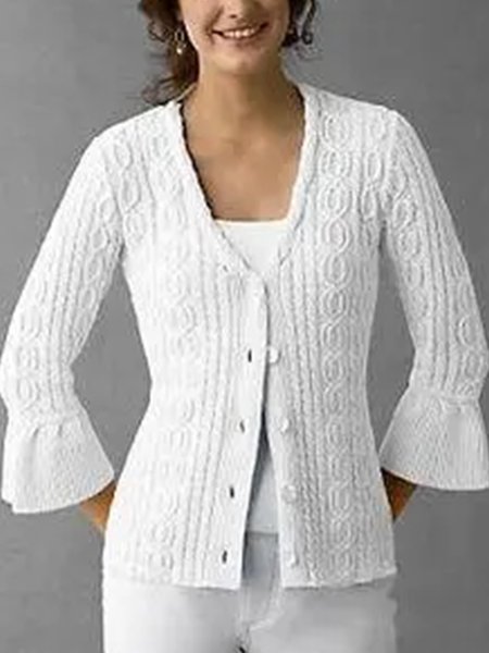 Elegant Plain Regular Fit Cardigan, White, Cardigans