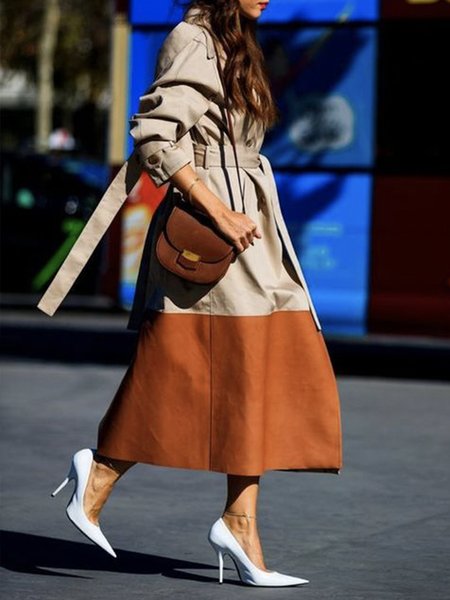 Urban Polyester Cotton Color Block Regular Fit Trench Coat With Belt, Khaki, Coats