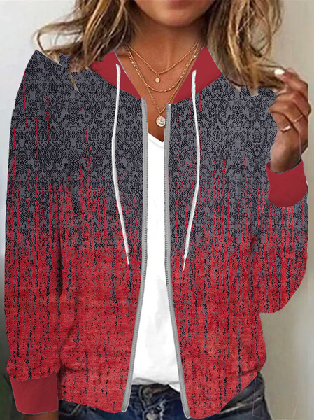 Hoodie Loose Casual Ombre Jacket, Red, Jackets